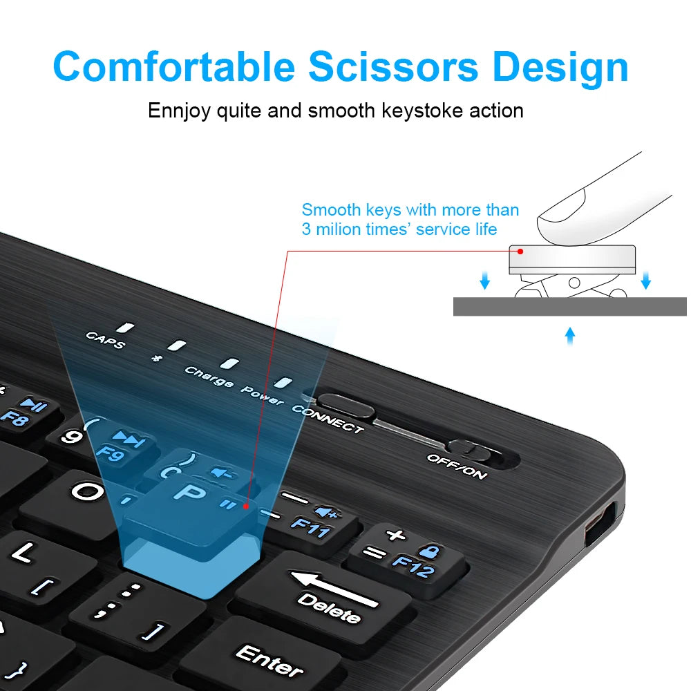 Bluetooth Wireless Keyboard 10 Inch Rechargeable Keyboard Russian English Keycaps for Ipad Tablet Laptop Adapter PC Accessories