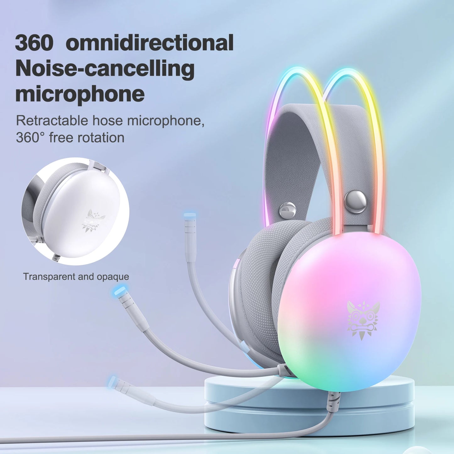 Professions Gaming Headset with Dynamic FULL RGB Light Detachable Cat Ears Wired Headphones with Mic Gamer for PC PS5