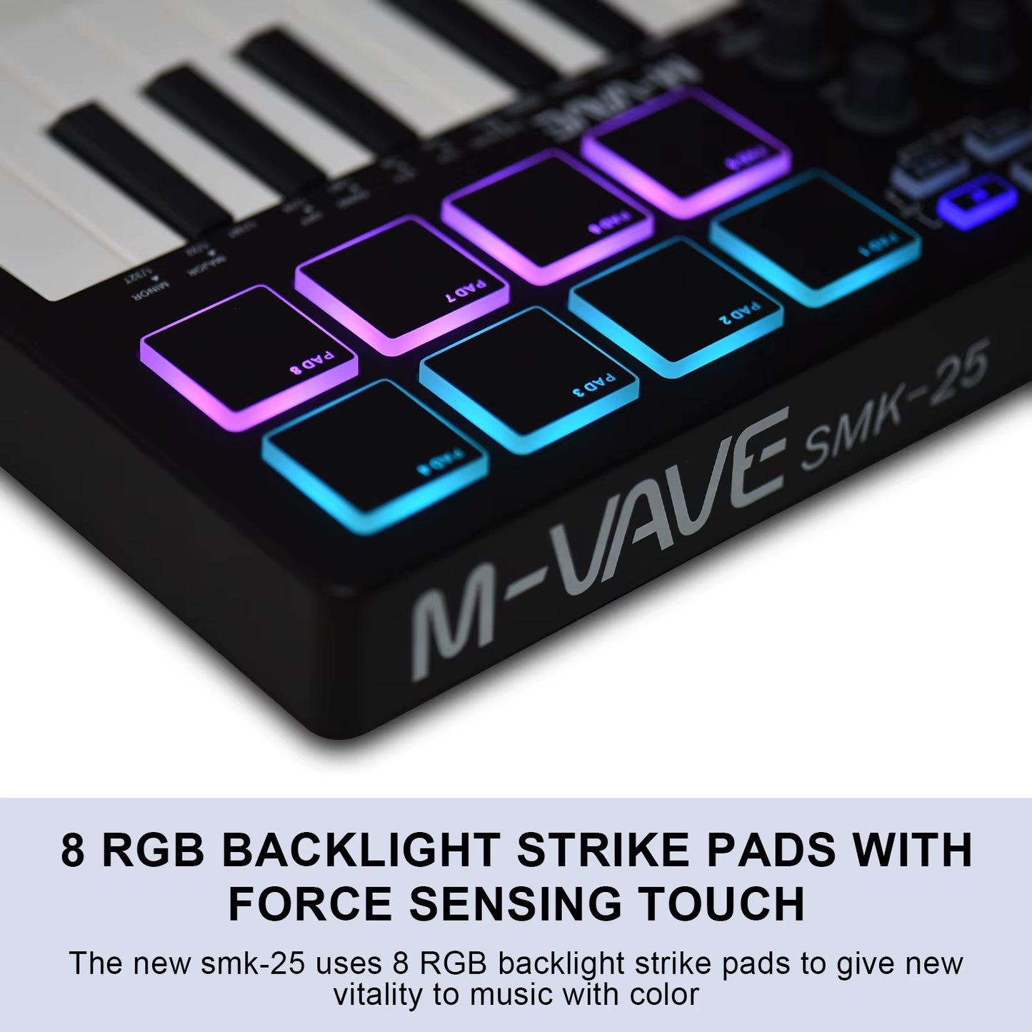 M-VAVE 25-Key MIDI Control Keyboard Mini Portable USB Keyboard MIDI Controller with 25 Velocity Sensitive Keys 8 RGB Backlit-Pad