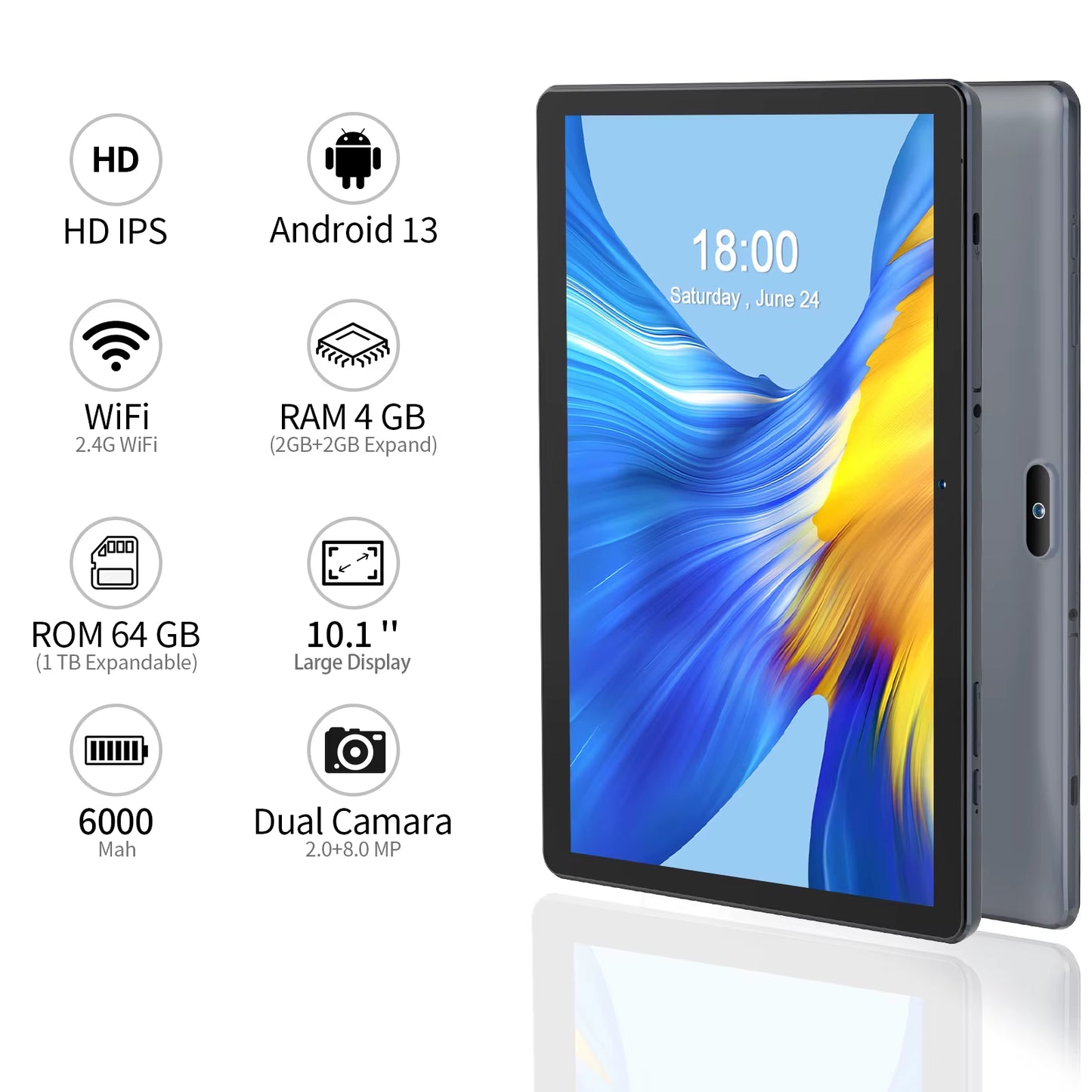 10 Inch Tablet PC with SIM Slot Android 13 64 GB Quad Core Touch Screen Wifi GPS Support 3G Phone Call