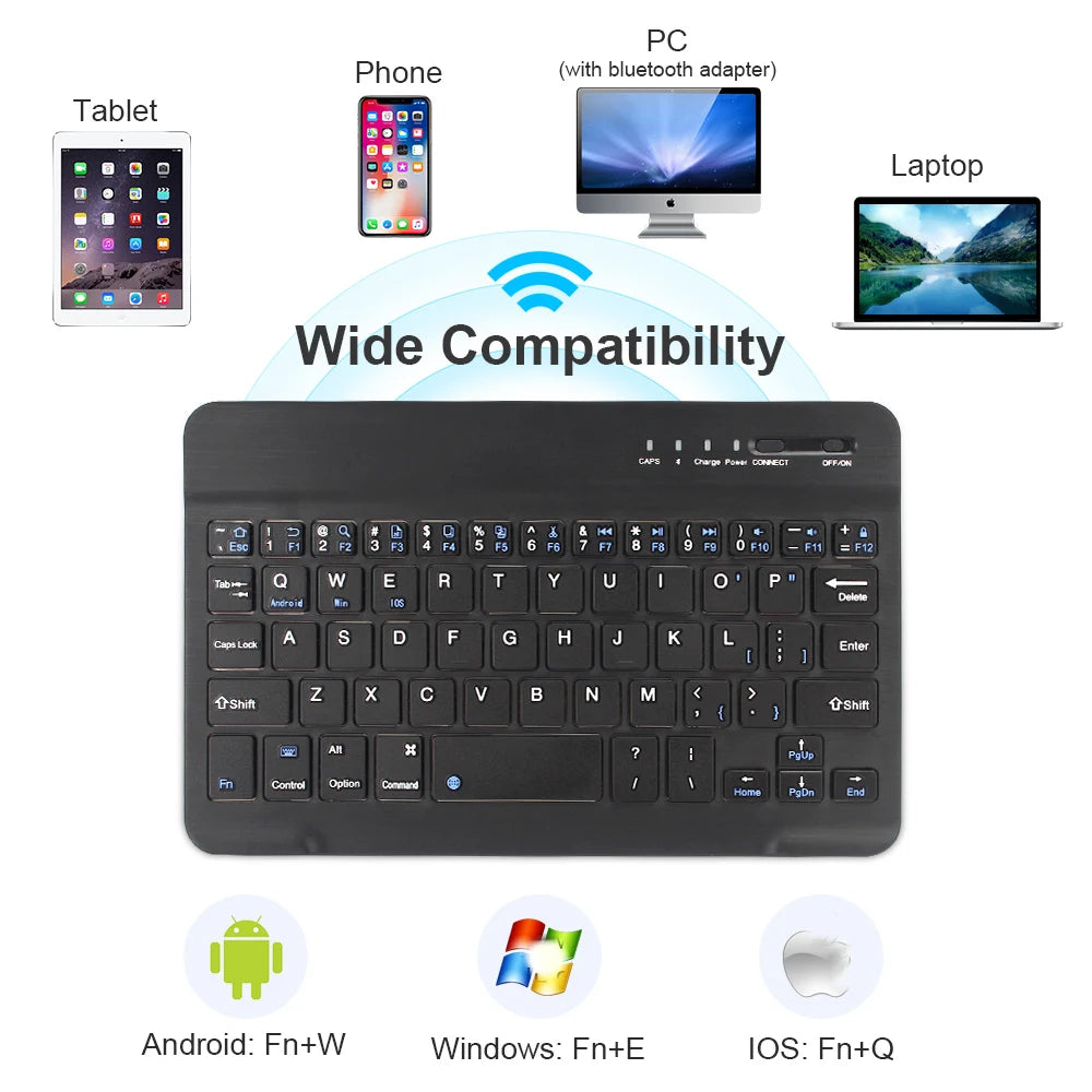 Bluetooth Wireless Keyboard 10 Inch Rechargeable Keyboard Russian English Keycaps for Ipad Tablet Laptop Adapter PC Accessories