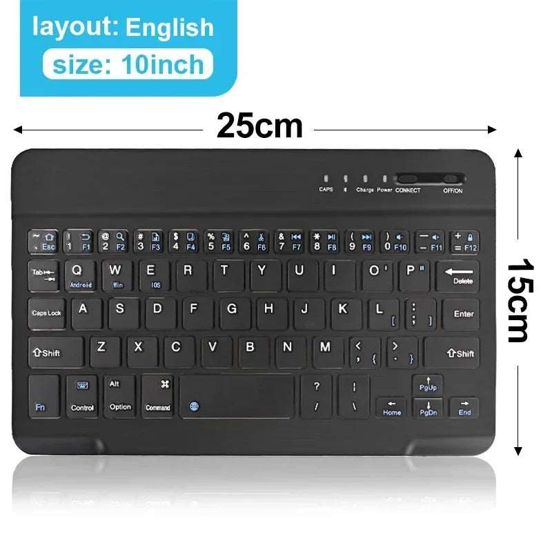 Bluetooth Wireless Keyboard 10 Inch Rechargeable Keyboard Russian English Keycaps for Ipad Tablet Laptop Adapter PC Accessories