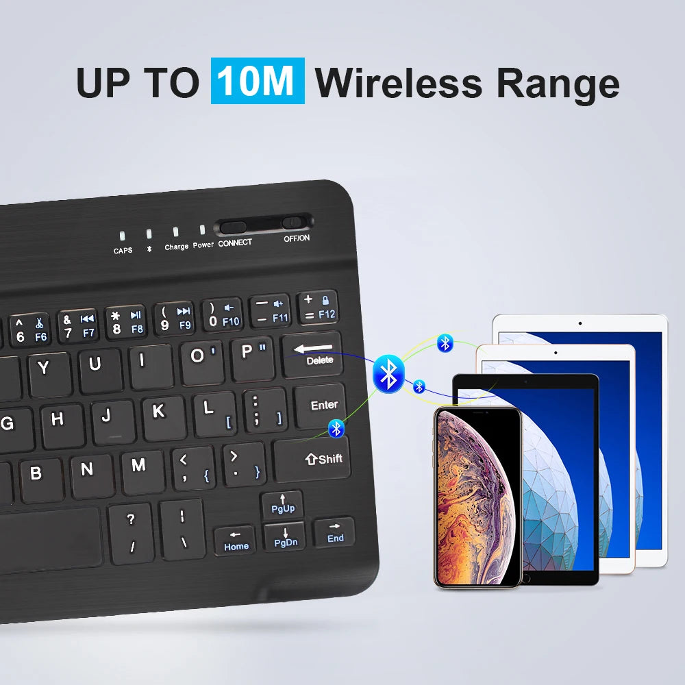 Bluetooth Wireless Keyboard 10 Inch Rechargeable Keyboard Russian English Keycaps for Ipad Tablet Laptop Adapter PC Accessories