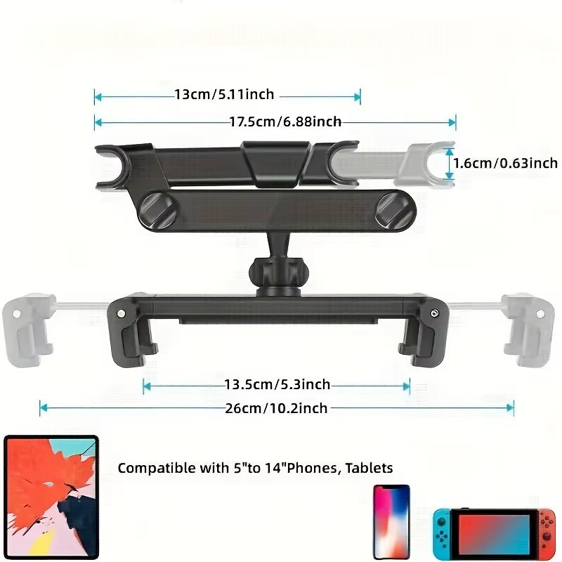 Car Tablet Holder Headrest Tablet Mount Headrest Stand Cradle Compatible with Devices for Cell Phones and Tablets