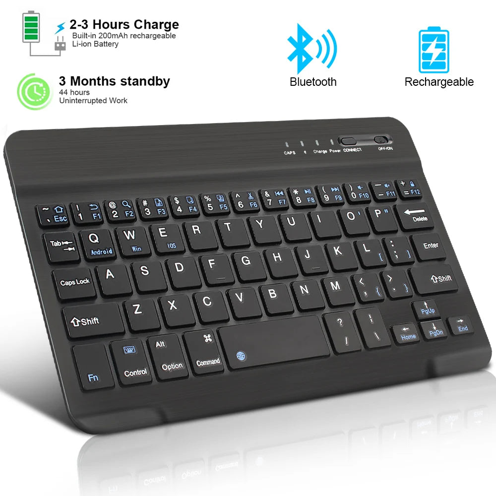 Bluetooth Wireless Keyboard 10 Inch Rechargeable Keyboard Russian English Keycaps for Ipad Tablet Laptop Adapter PC Accessories