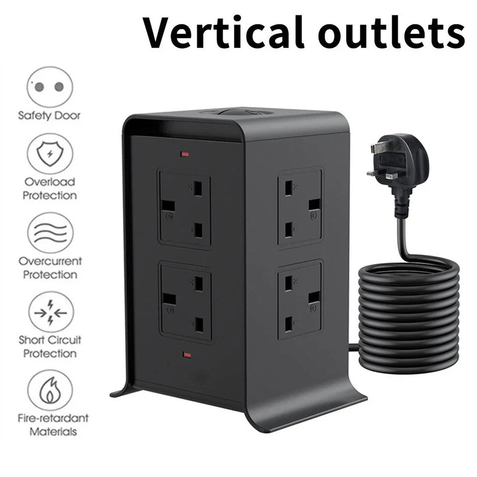 Tower Extension Lead 8 Socket +4 USB with Indicator & Surge Protection 5Mt Wire