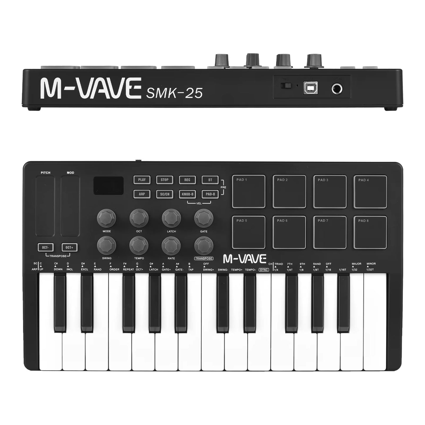 M-VAVE 25-Key MIDI Control Keyboard Mini Portable USB Keyboard MIDI Controller with 25 Velocity Sensitive Keys 8 RGB Backlit-Pad