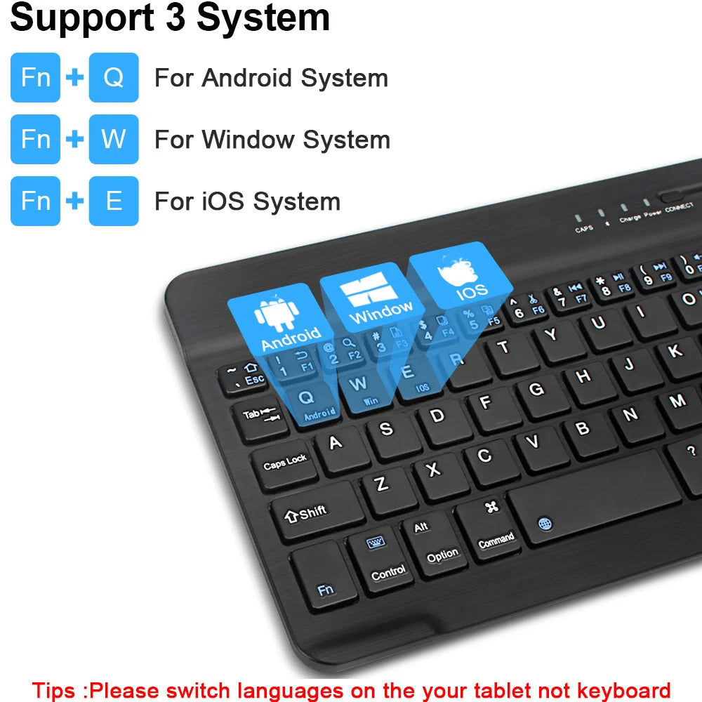 Bluetooth Wireless Keyboard 10 Inch Rechargeable Keyboard Russian English Keycaps for Ipad Tablet Laptop Adapter PC Accessories