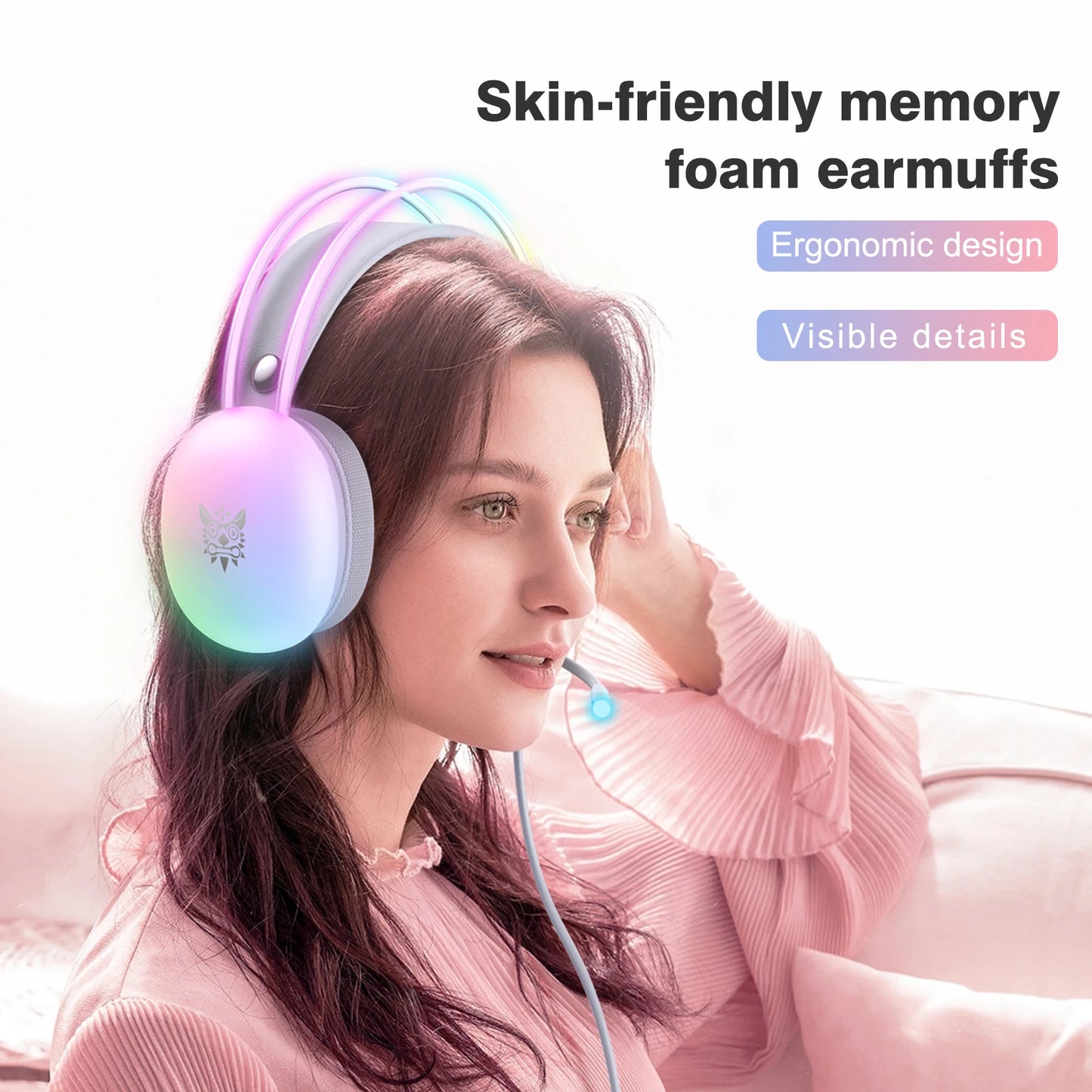 Professions Gaming Headset with Dynamic FULL RGB Light Detachable Cat Ears Wired Headphones with Mic Gamer for PC PS5