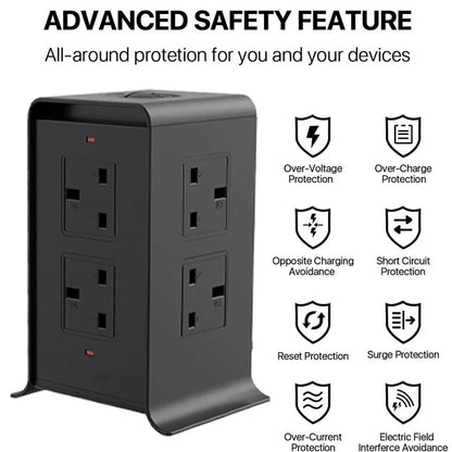 Tower Extension Lead 8 Socket +4 USB with Indicator & Surge Protection 5Mt Wire