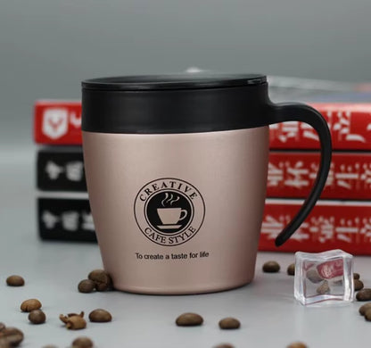 330ML Office Travel Coffee Cup Thermos Stainless Steel Coffee Mug Insulated Water Cups Tumbler with Handle Lid and Mixing Spoon
