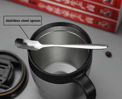 330ML Office Travel Coffee Cup Thermos Stainless Steel Coffee Mug Insulated Water Cups Tumbler with Handle Lid and Mixing Spoon