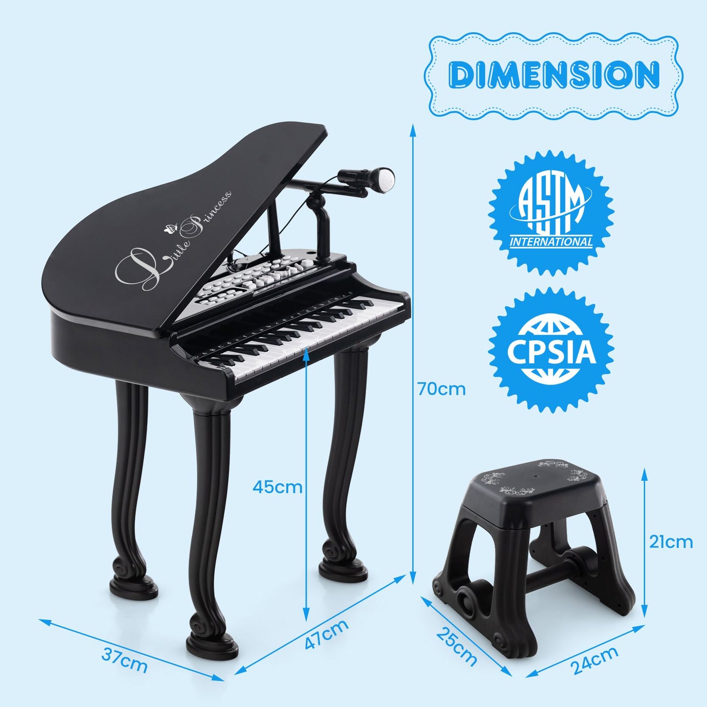 37-Key Kids Piano Keyboards with Microphone and Teaching Mode