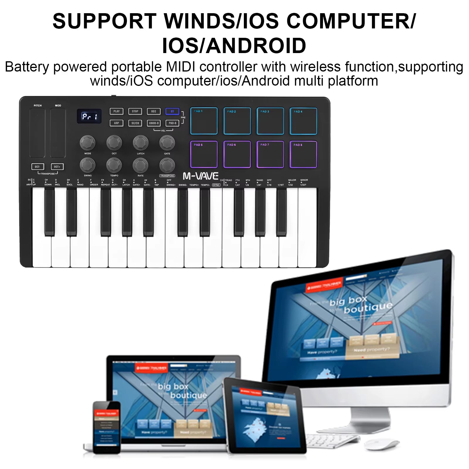 M-VAVE 25-Key MIDI Control Keyboard Mini Portable USB Keyboard MIDI Controller with 25 Velocity Sensitive Keys 8 RGB Backlit-Pad
