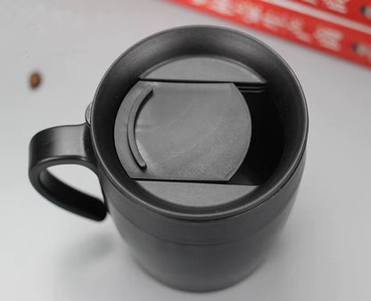 330ML Office Travel Coffee Cup Thermos Stainless Steel Coffee Mug Insulated Water Cups Tumbler with Handle Lid and Mixing Spoon