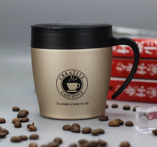 330ML Office Travel Coffee Cup Thermos Stainless Steel Coffee Mug Insulated Water Cups Tumbler with Handle Lid and Mixing Spoon
