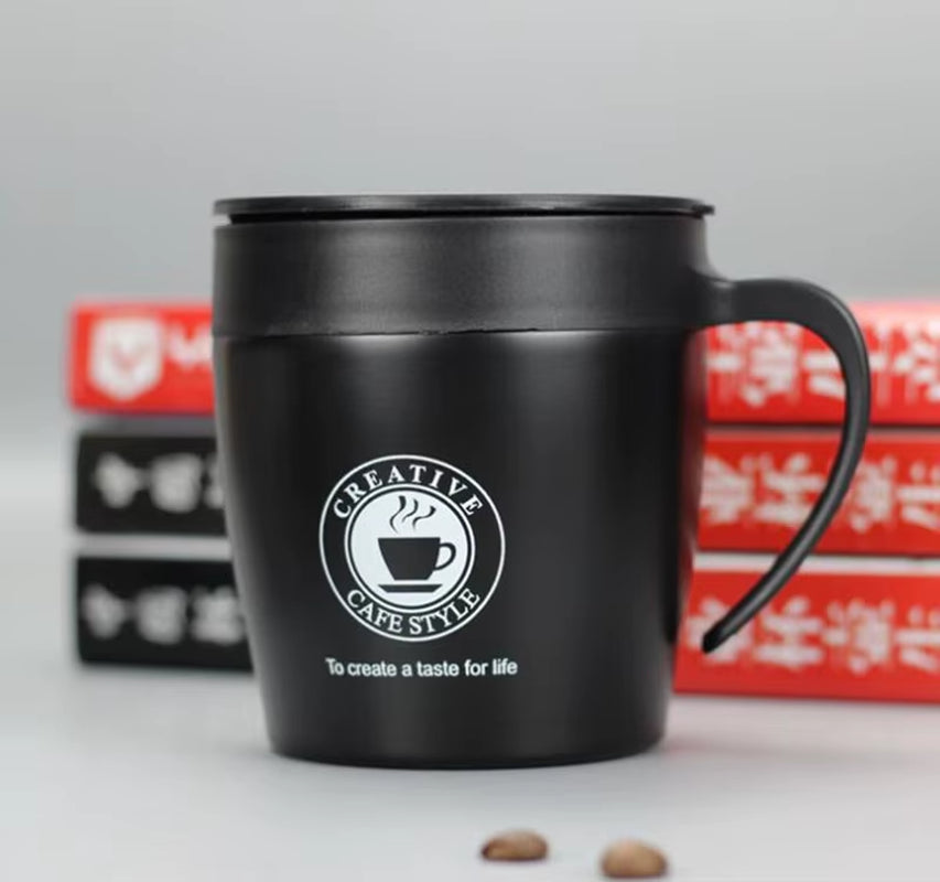 330ML Office Travel Coffee Cup Thermos Stainless Steel Coffee Mug Insulated Water Cups Tumbler with Handle Lid and Mixing Spoon