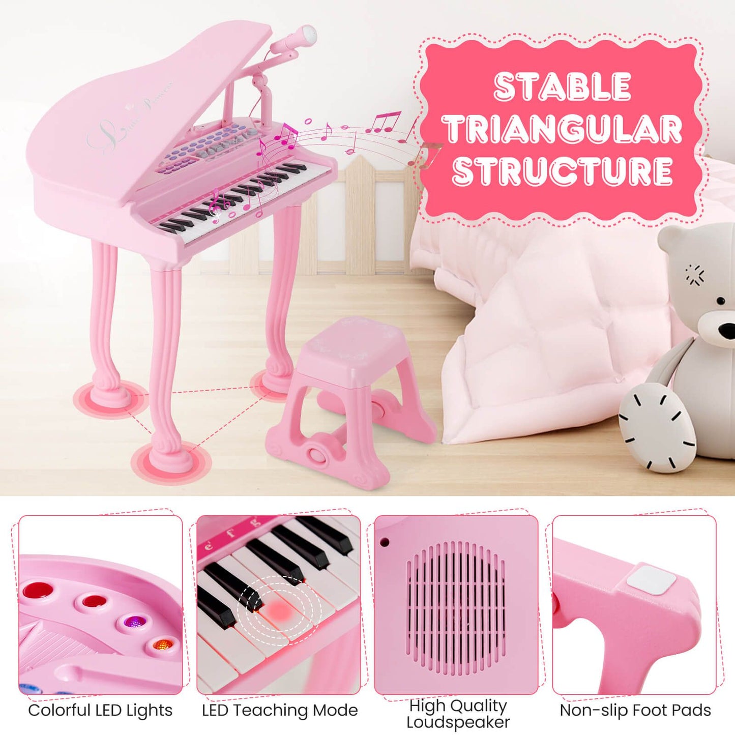 37-Key Kids Piano Keyboards with Microphone and Teaching Mode