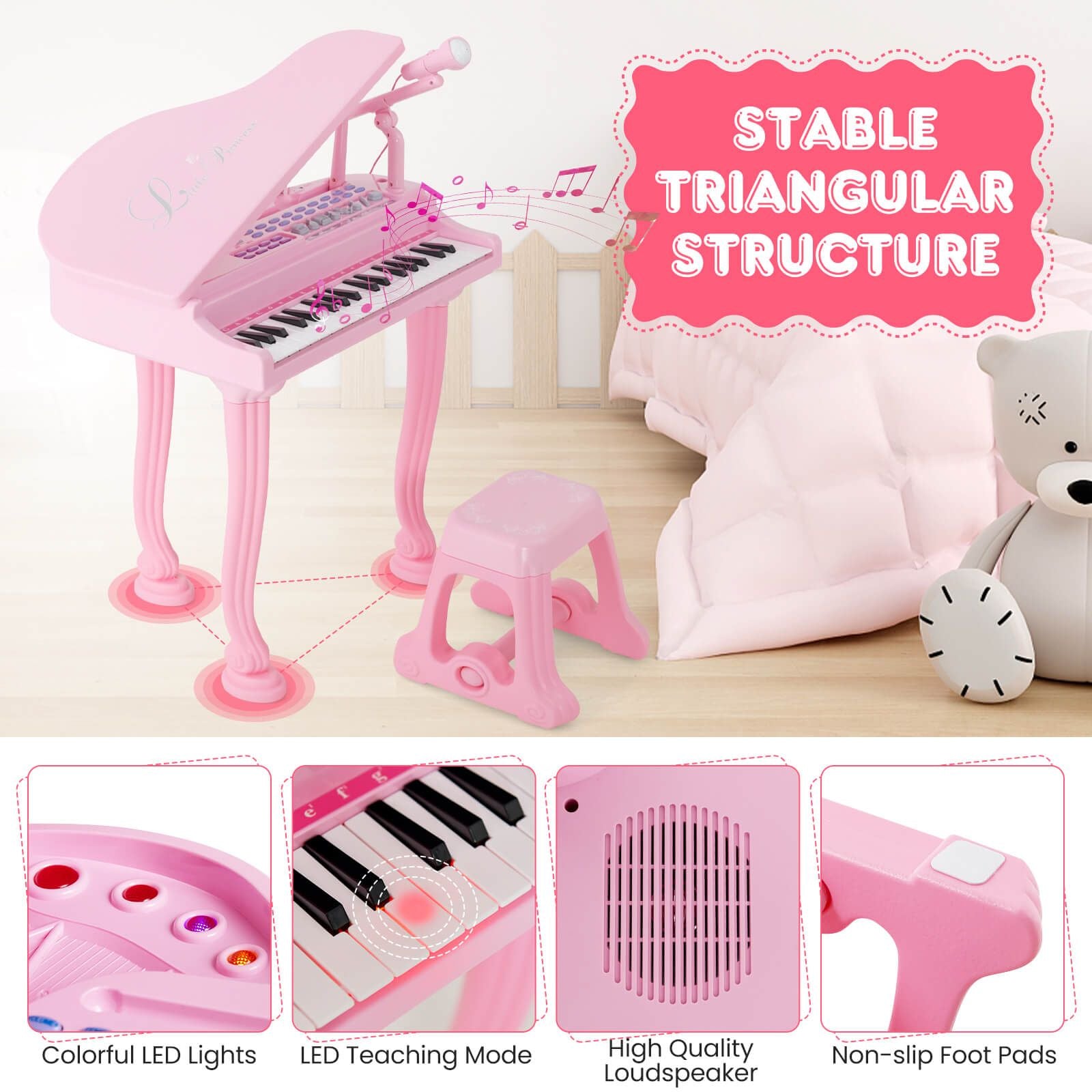 37-Key Kids Piano Keyboards with Microphone and Teaching Mode